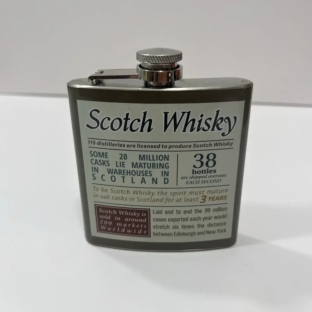 Stainless Steel Hip Flask Scotch‎ Whisky Graphic Novelty Barware Vintage